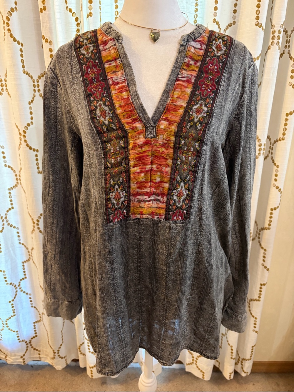 Soft Surroundings Boho Embroidered V-Neck Tunic